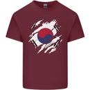 Torn South Korea Flag Korean Day Football Mens Cotton T-Shirt Tee Top Maroon