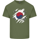 Torn South Korea Flag Korean Day Football Mens Cotton T-Shirt Tee Top Military Green