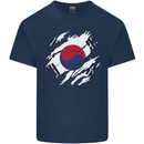 Torn South Korea Flag Korean Day Football Mens Cotton T-Shirt Tee Top Navy Blue