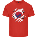 Torn South Korea Flag Korean Day Football Mens Cotton T-Shirt Tee Top Red