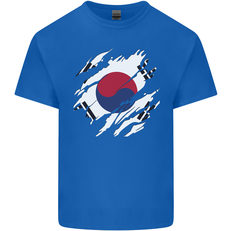 Torn South Korea Flag Korean Day Football Mens Cotton T-Shirt Tee Top Royal Blue
