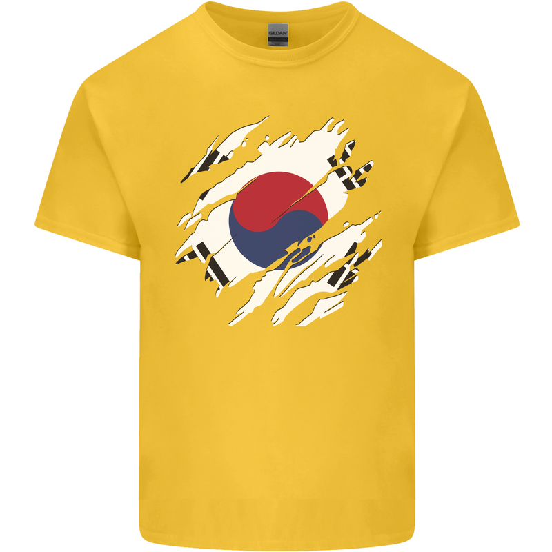 Torn South Korea Flag Korean Day Football Mens Cotton T-Shirt Tee Top Yellow