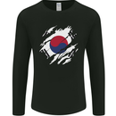 Torn South Korea Flag Korean Day Football Mens Long Sleeve T-Shirt Black