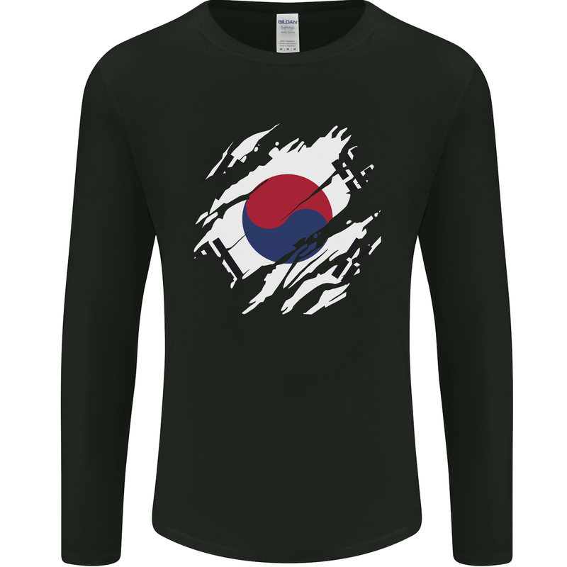 Torn South Korea Flag Korean Day Football Mens Long Sleeve T-Shirt Black