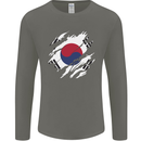 Torn South Korea Flag Korean Day Football Mens Long Sleeve T-Shirt Charcoal