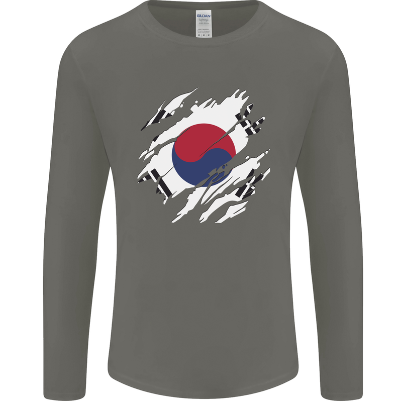 Torn South Korea Flag Korean Day Football Mens Long Sleeve T-Shirt Charcoal