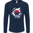 Torn South Korea Flag Korean Day Football Mens Long Sleeve T-Shirt Navy Blue