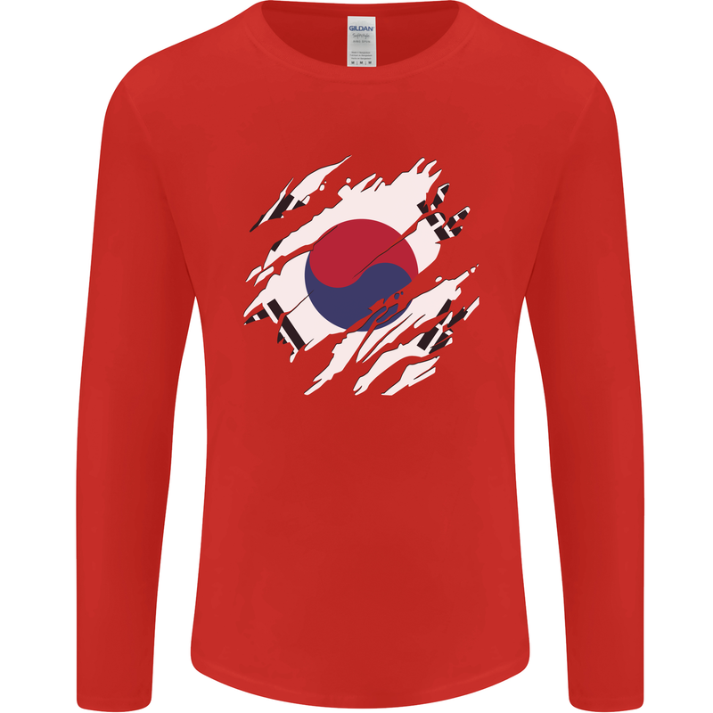 Torn South Korea Flag Korean Day Football Mens Long Sleeve T-Shirt Red