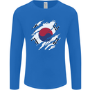 Torn South Korea Flag Korean Day Football Mens Long Sleeve T-Shirt Royal Blue