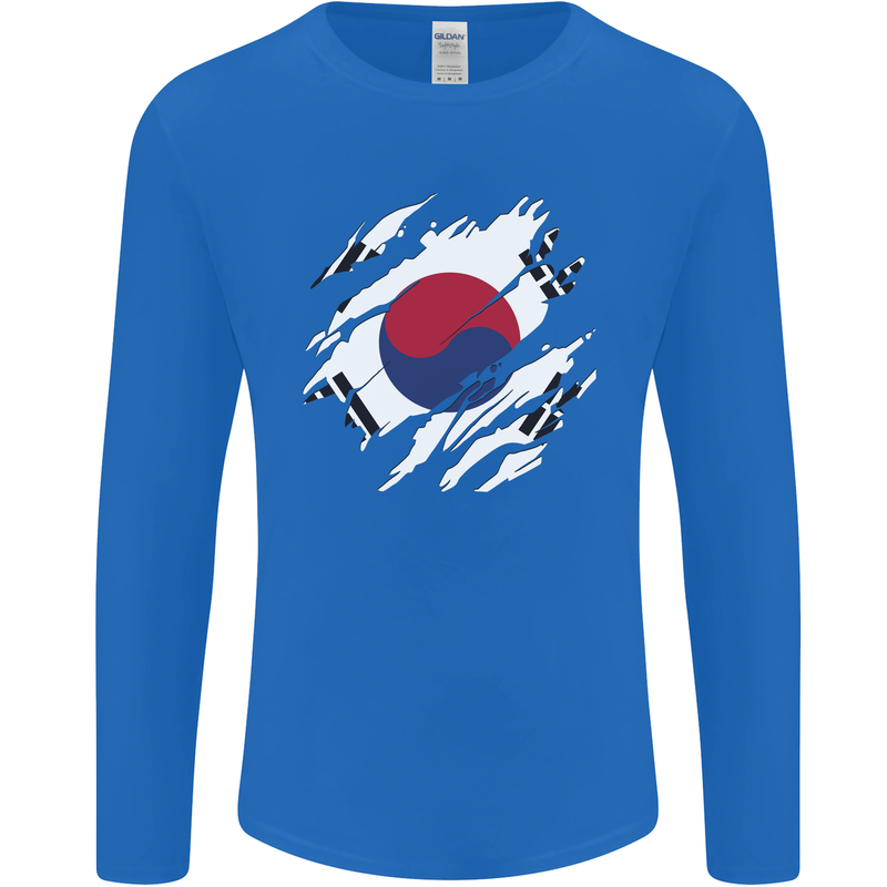 Torn South Korea Flag Korean Day Football Mens Long Sleeve T-Shirt Royal Blue