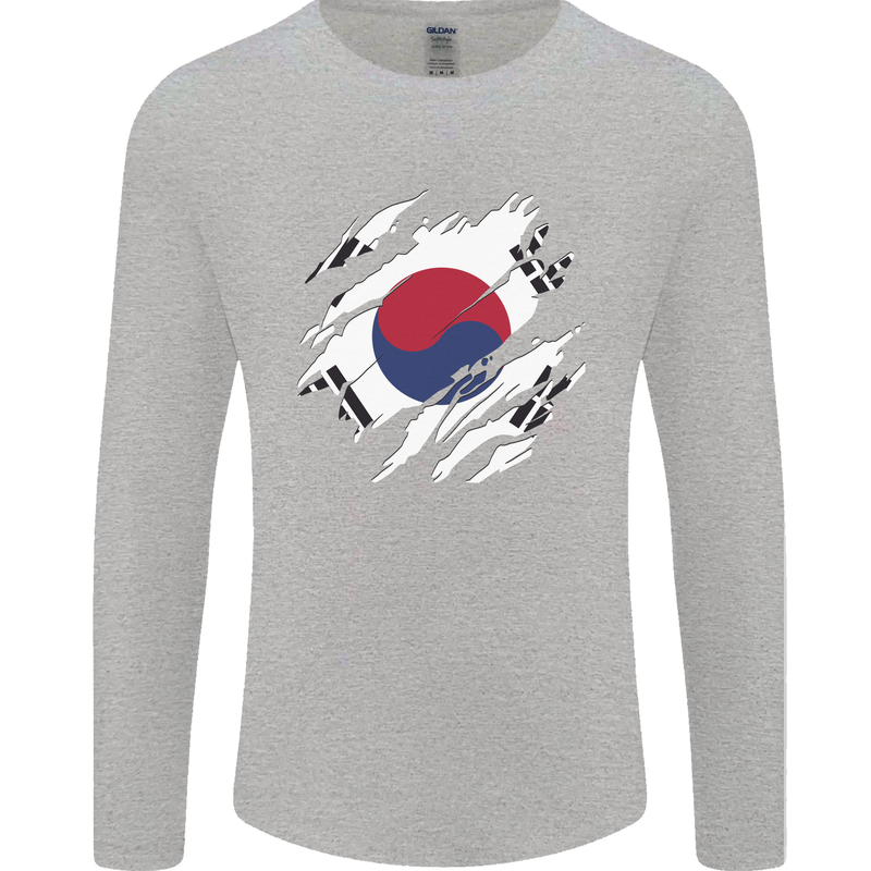 Torn South Korea Flag Korean Day Football Mens Long Sleeve T-Shirt Sports Grey