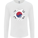 Torn South Korea Flag Korean Day Football Mens Long Sleeve T-Shirt White
