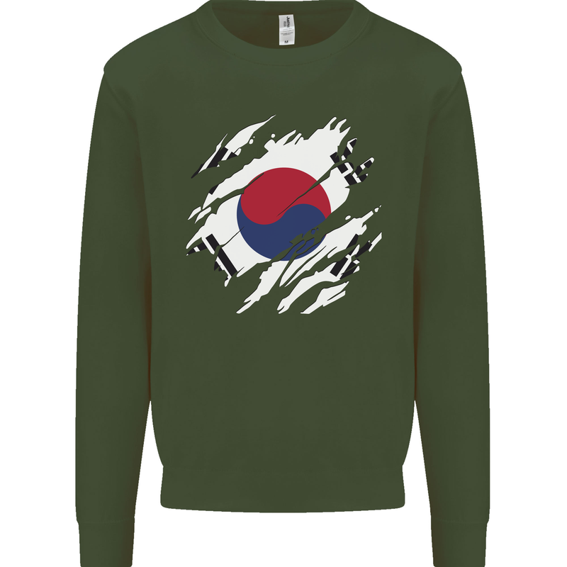 Torn South Korea Flag Korean Day Football Mens Sweatshirt Jumper Forest Green