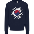 Torn South Korea Flag Korean Day Football Mens Sweatshirt Jumper Navy Blue