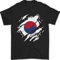 Torn South Korea Flag Korean Day Football Mens T-Shirt 100% Cotton Black