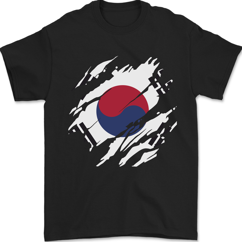 Torn South Korea Flag Korean Day Football Mens T-Shirt 100% Cotton Black