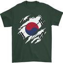 Torn South Korea Flag Korean Day Football Mens T-Shirt 100% Cotton Forest Green