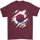 Torn South Korea Flag Korean Day Football Mens T-Shirt 100% Cotton Maroon