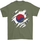 Torn South Korea Flag Korean Day Football Mens T-Shirt 100% Cotton Military Green