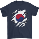 Torn South Korea Flag Korean Day Football Mens T-Shirt 100% Cotton Navy Blue