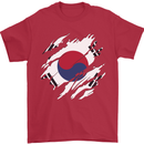 Torn South Korea Flag Korean Day Football Mens T-Shirt 100% Cotton Red