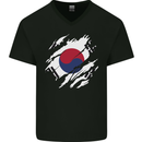 Torn South Korea Flag Korean Day Football Mens V-Neck Cotton T-Shirt Black