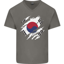 Torn South Korea Flag Korean Day Football Mens V-Neck Cotton T-Shirt Charcoal