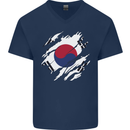 Torn South Korea Flag Korean Day Football Mens V-Neck Cotton T-Shirt Navy Blue