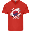 Torn South Korea Flag Korean Day Football Mens V-Neck Cotton T-Shirt Red