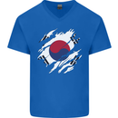 Torn South Korea Flag Korean Day Football Mens V-Neck Cotton T-Shirt Royal Blue