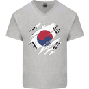 Torn South Korea Flag Korean Day Football Mens V-Neck Cotton T-Shirt Sports Grey