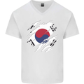 Torn South Korea Flag Korean Day Football Mens V-Neck Cotton T-Shirt White