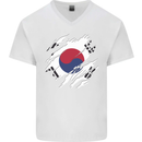 Torn South Korea Flag Korean Day Football Mens V-Neck Cotton T-Shirt White