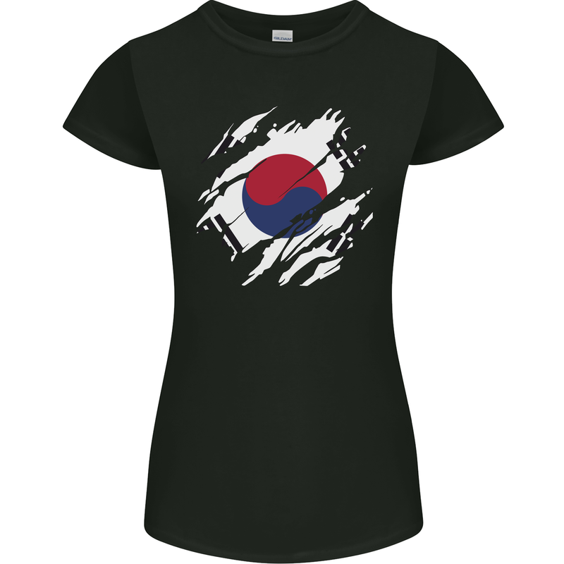 Torn South Korea Flag Korean Day Football Womens Petite Cut T-Shirt Black