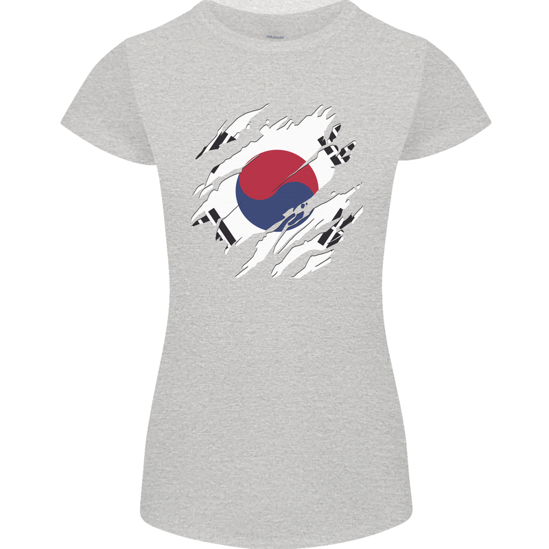 Torn South Korea Flag Korean Day Football Womens Petite Cut T-Shirt Sports Grey