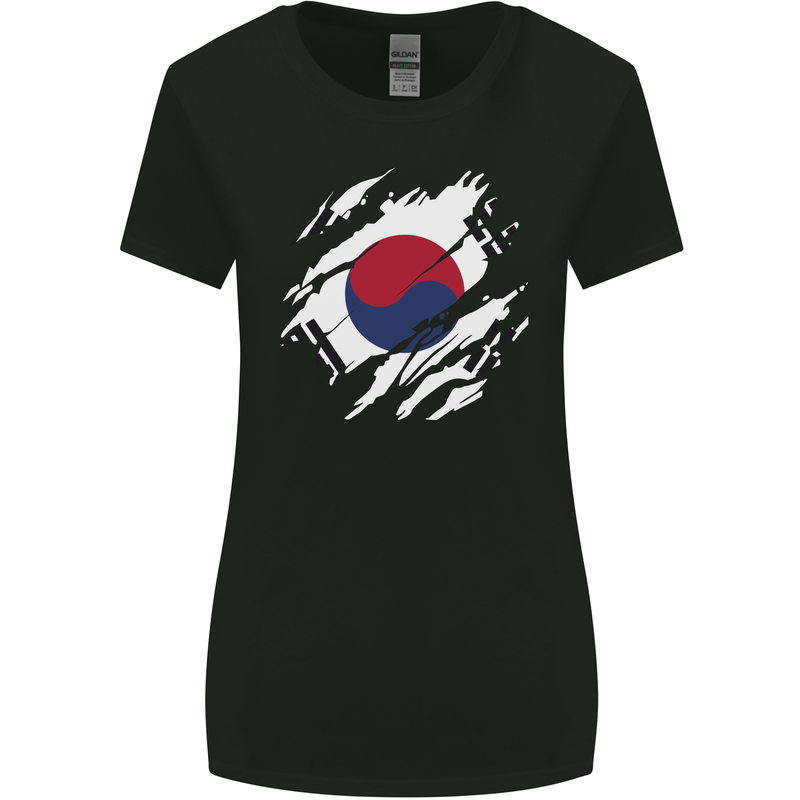 Torn South Korea Flag Korean Day Football Womens Wider Cut T-Shirt Black