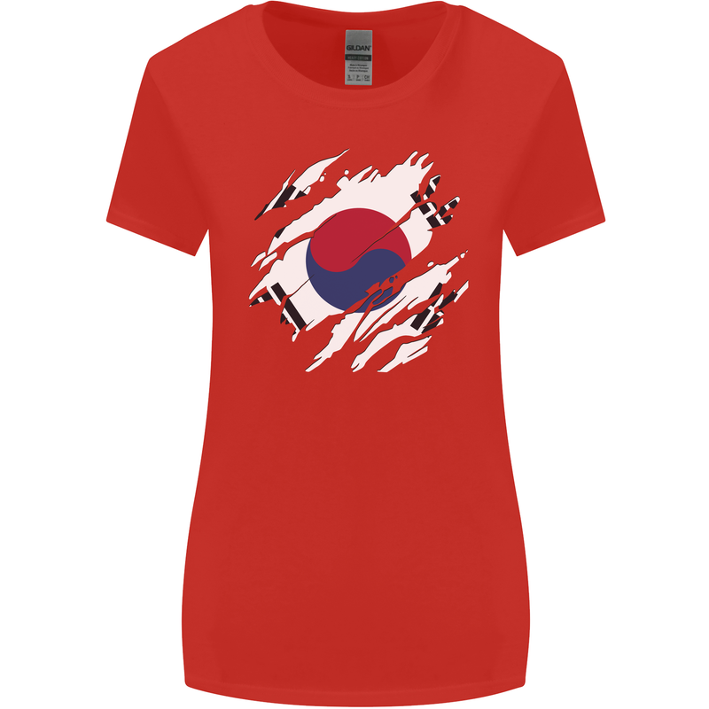 Torn South Korea Flag Korean Day Football Womens Wider Cut T-Shirt Red