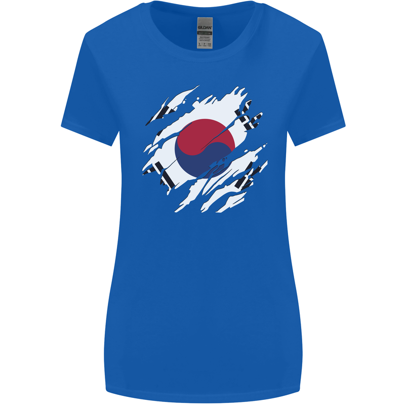 Torn South Korea Flag Korean Day Football Womens Wider Cut T-Shirt Royal Blue