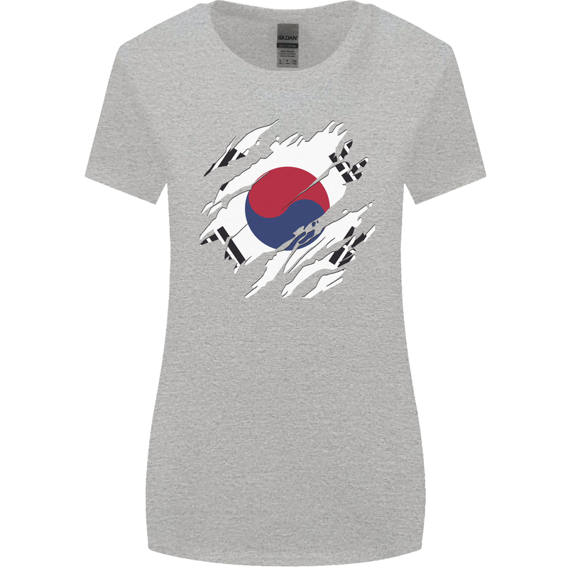 Torn South Korea Flag Korean Day Football Womens Wider Cut T-Shirt Sports Grey