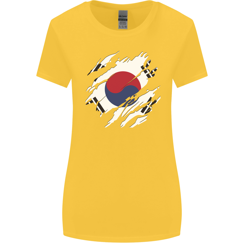 Torn South Korea Flag Korean Day Football Womens Wider Cut T-Shirt Yellow