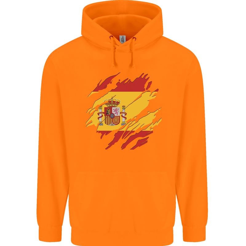 Torn Spain Flag Spanish Day Football Childrens Kids Hoodie Orange