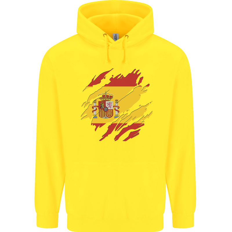 Torn Spain Flag Spanish Day Football Childrens Kids Hoodie Yellow