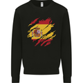 Torn Spain Flag Spanish Day Football Kids Sweatshirt Jumper Black
