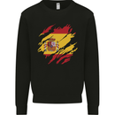 Torn Spain Flag Spanish Day Football Kids Sweatshirt Jumper Black