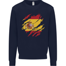 Torn Spain Flag Spanish Day Football Kids Sweatshirt Jumper Navy Blue