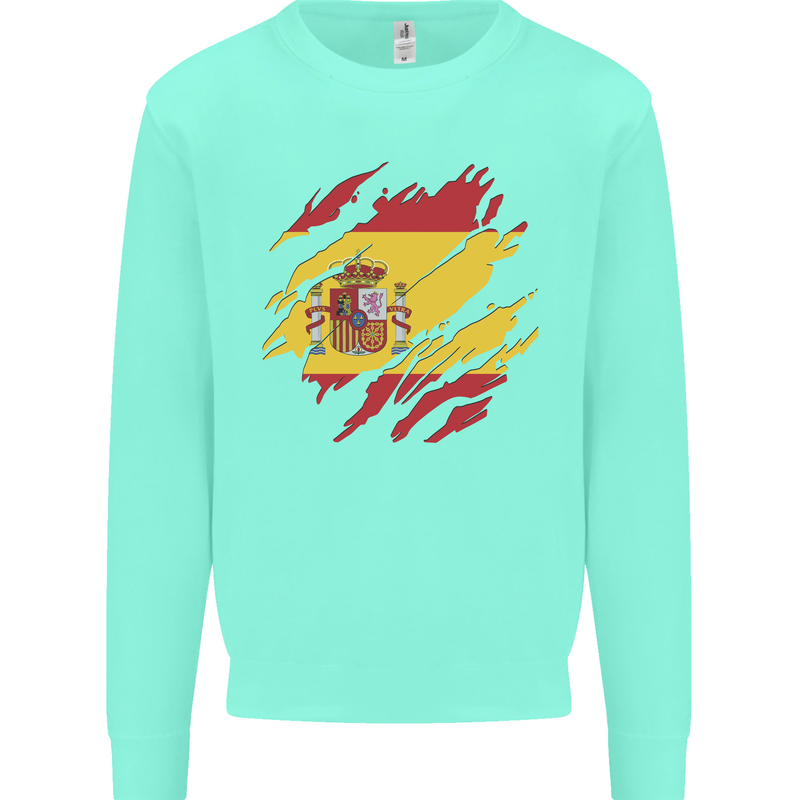 Torn Spain Flag Spanish Day Football Kids Sweatshirt Jumper Peppermint