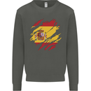 Torn Spain Flag Spanish Day Football Kids Sweatshirt Jumper Storm Grey