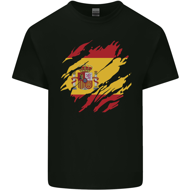 Torn Spain Flag Spanish Day Football Kids T-Shirt Childrens Black