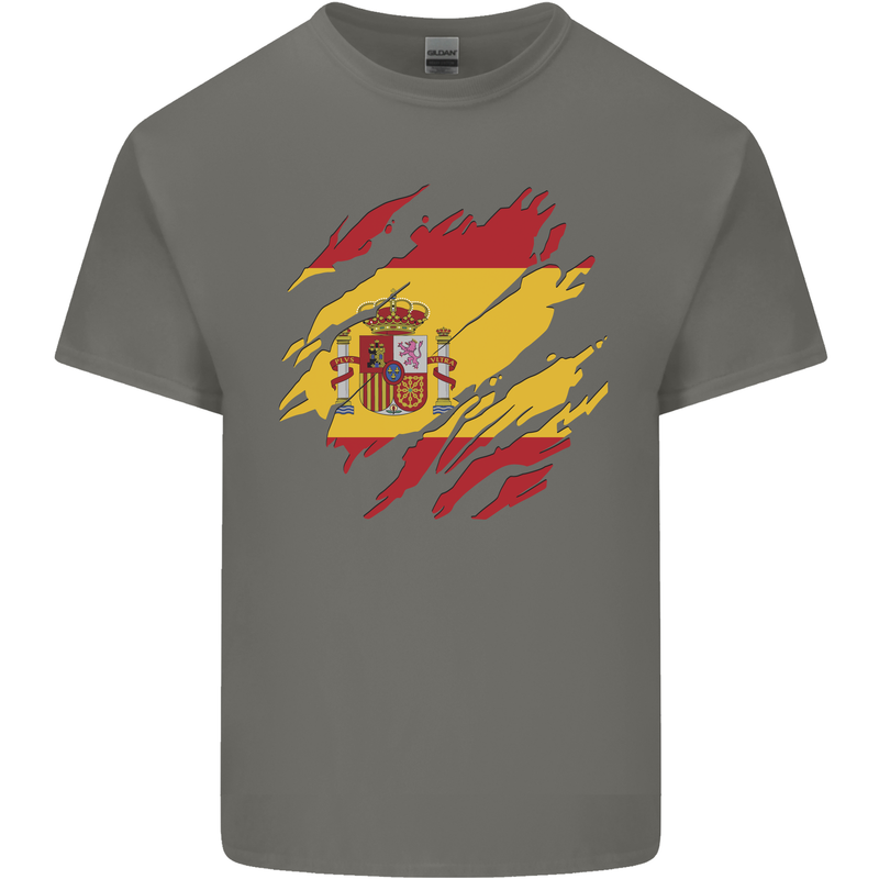 Torn Spain Flag Spanish Day Football Kids T-Shirt Childrens Charcoal