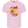 Torn Spain Flag Spanish Day Football Kids T-Shirt Childrens Light Pink